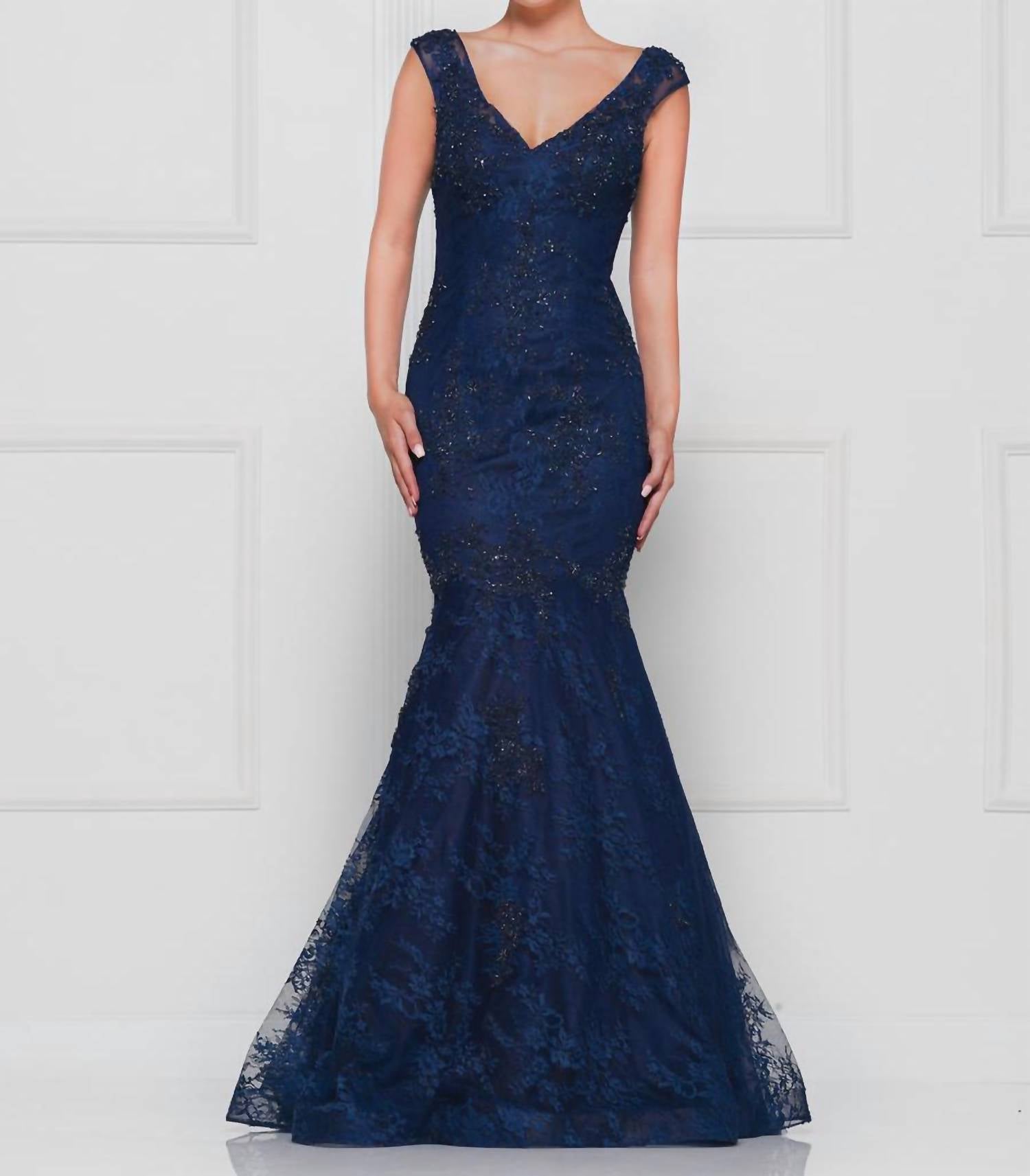 Marsoni By Colors - Lace Appliqued V-neck Dress