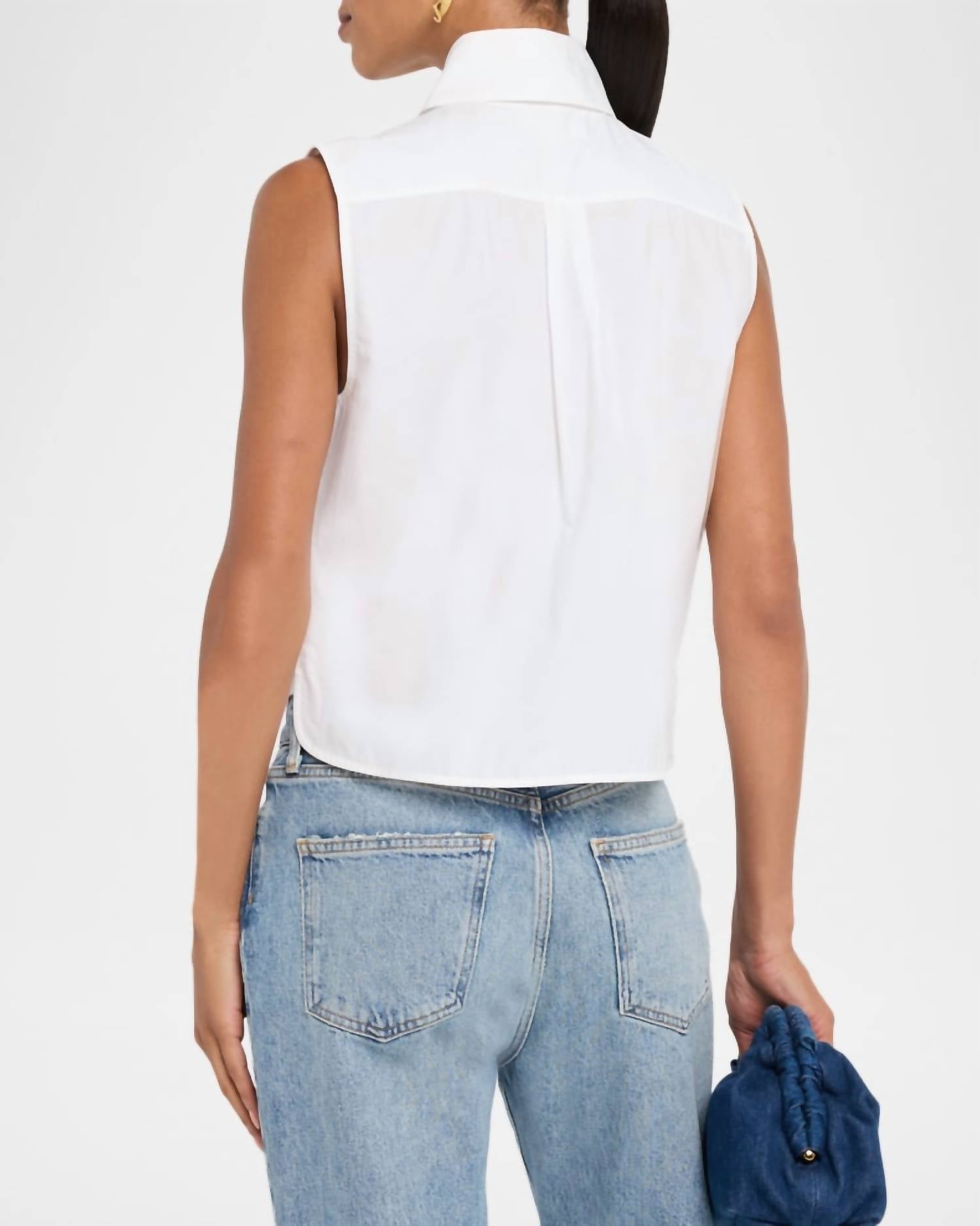 FRAME Prep Point Collared Shirt in white - women's blouse - detail view