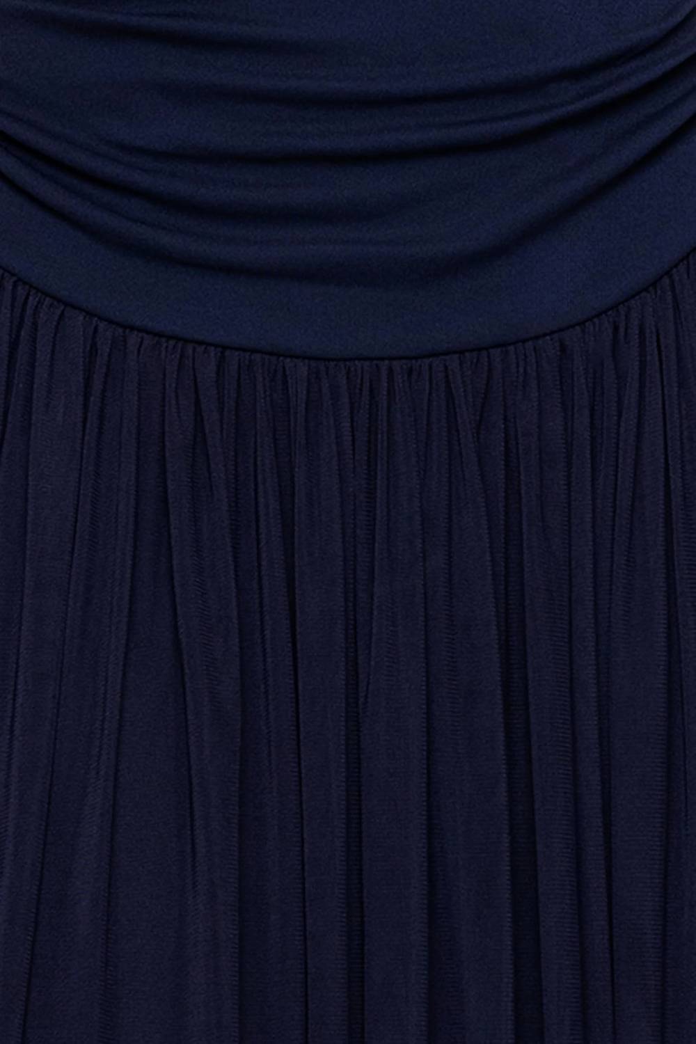 Betsy & Adam - Strapless Ruched Bodice Mesh Overlay Floor Length Dress