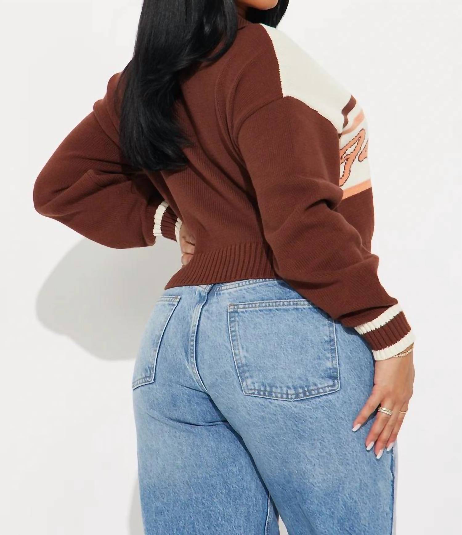 Blue Blush - Game Day Drop Shoulder Knitted Polo Sweater