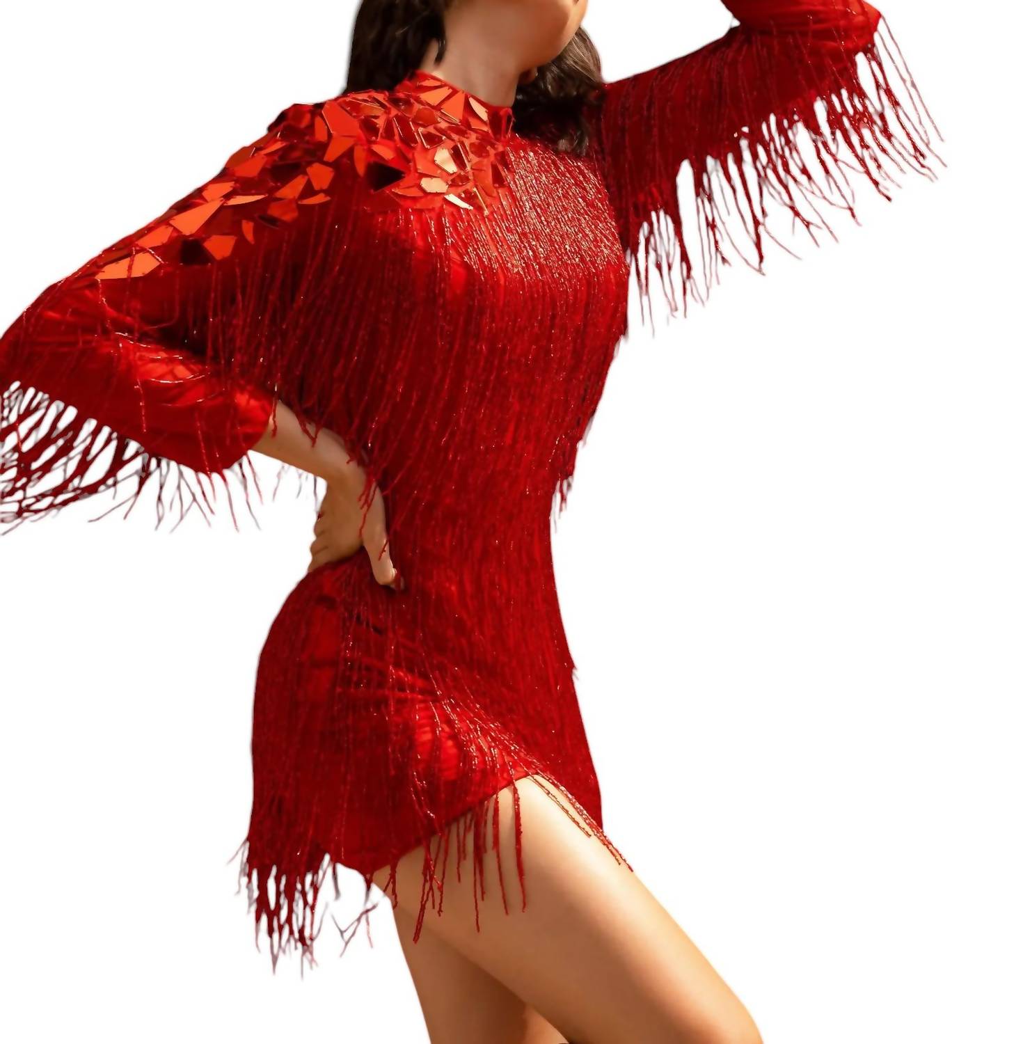 Primavera - High Neck Beaded Fringe Cocktail Dress