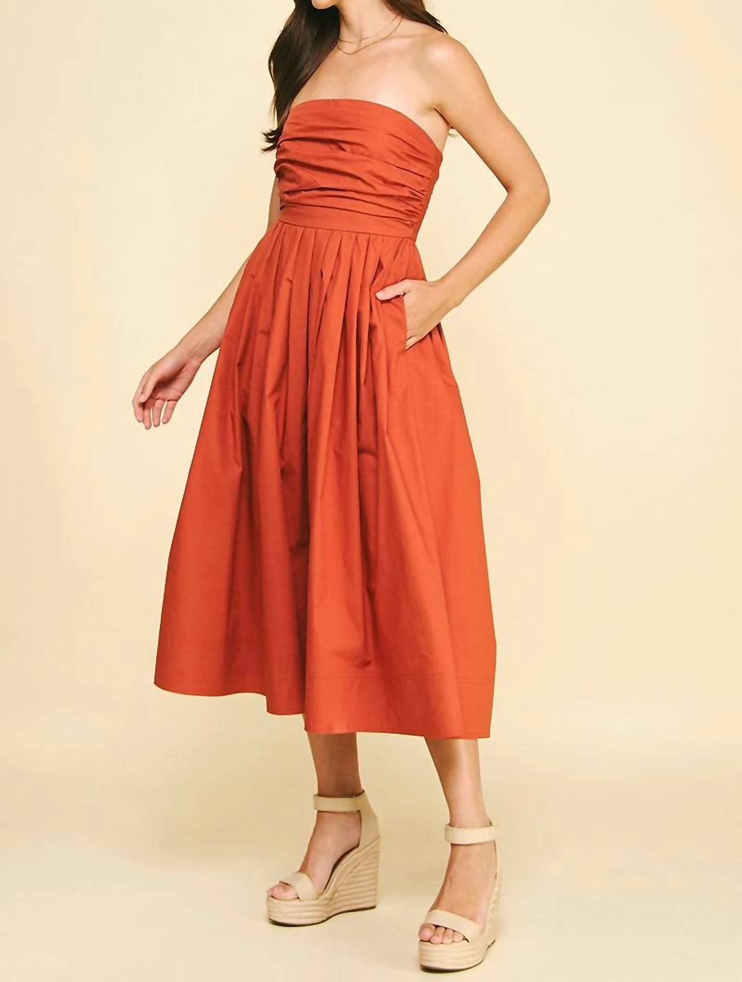 Pinch - Florence Shirred Strapless Midi Dress