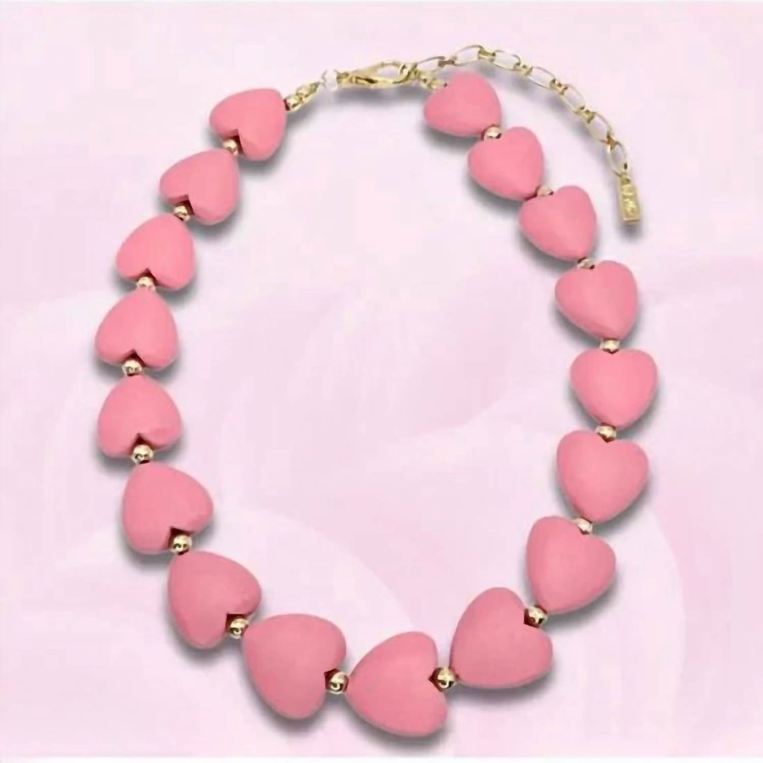 Pink Panache - Women's Puffy Heart Wood Necklace