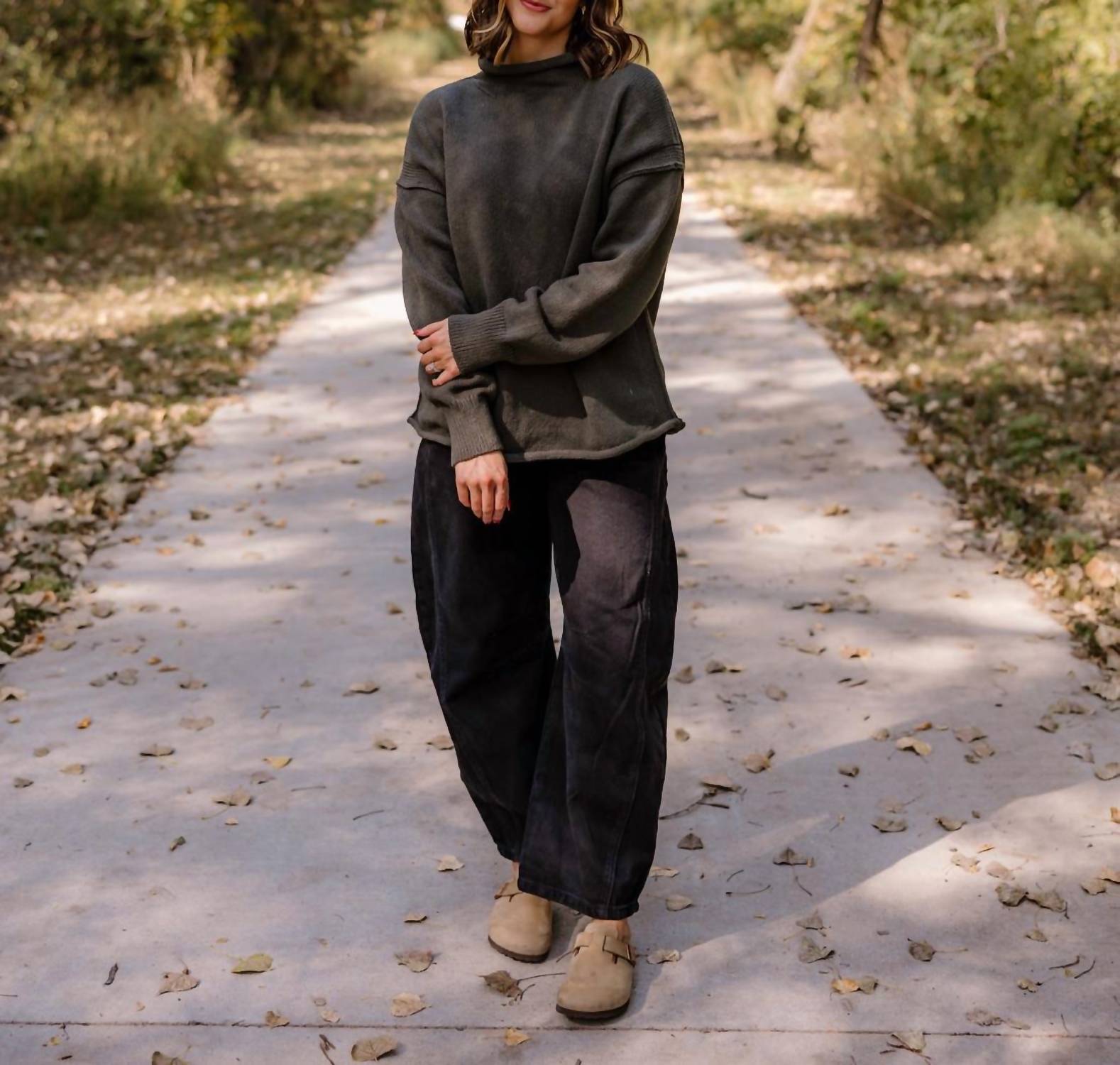 Free People Torres Roll Neck Sweater in army - women's long sleeve top - view 4