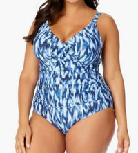 Anne Cole Ikat Hidden Underwire Drape Front One Piece Swimsuit in blue white - women's swimwear