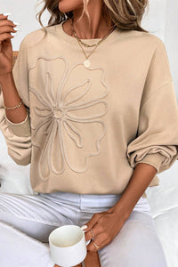 dear lover Floral Embroidered Drop Shoulder Sweatshirt in dusty pink - women's top - detail view