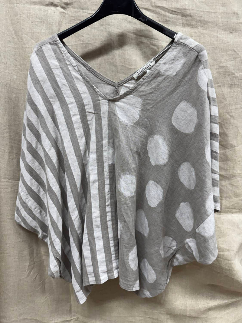 Liabella Women's Linen Short Sleeves Blouse in taupe - women's blouse