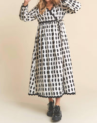 J.NNA Spots Pattern Wavey Trim Midi Dress in cookies and cream - women's dress - alternate view
