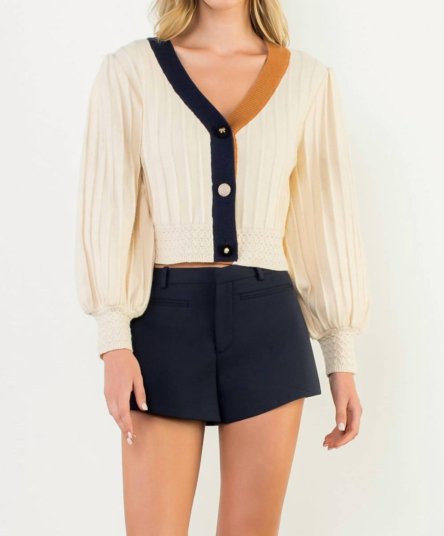 THML Colorblocked Cardigan in beige - women's cardigan - view 6