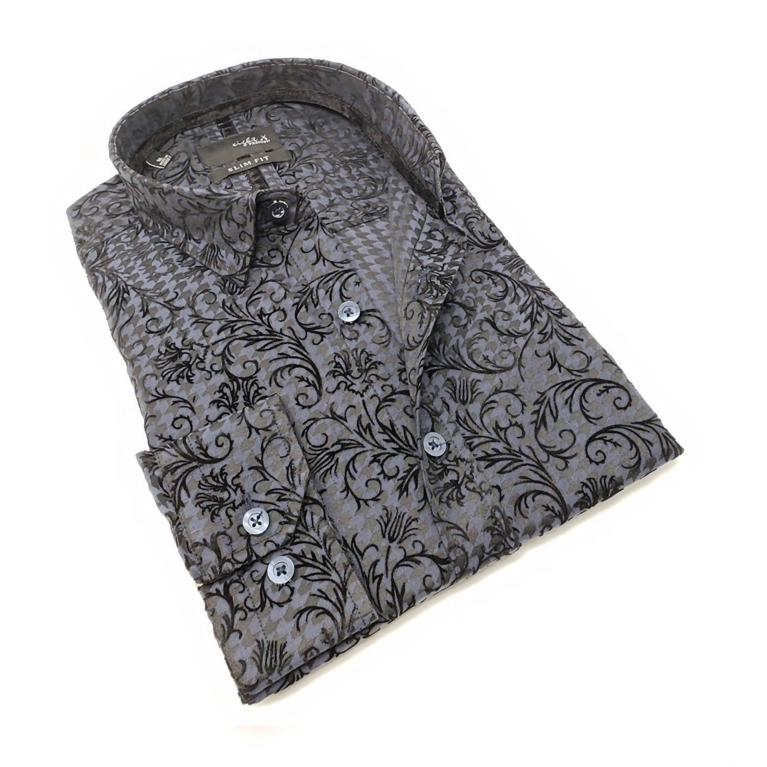 Eight X - Men's Hounds Tooth Button Down Shirt With Flocking