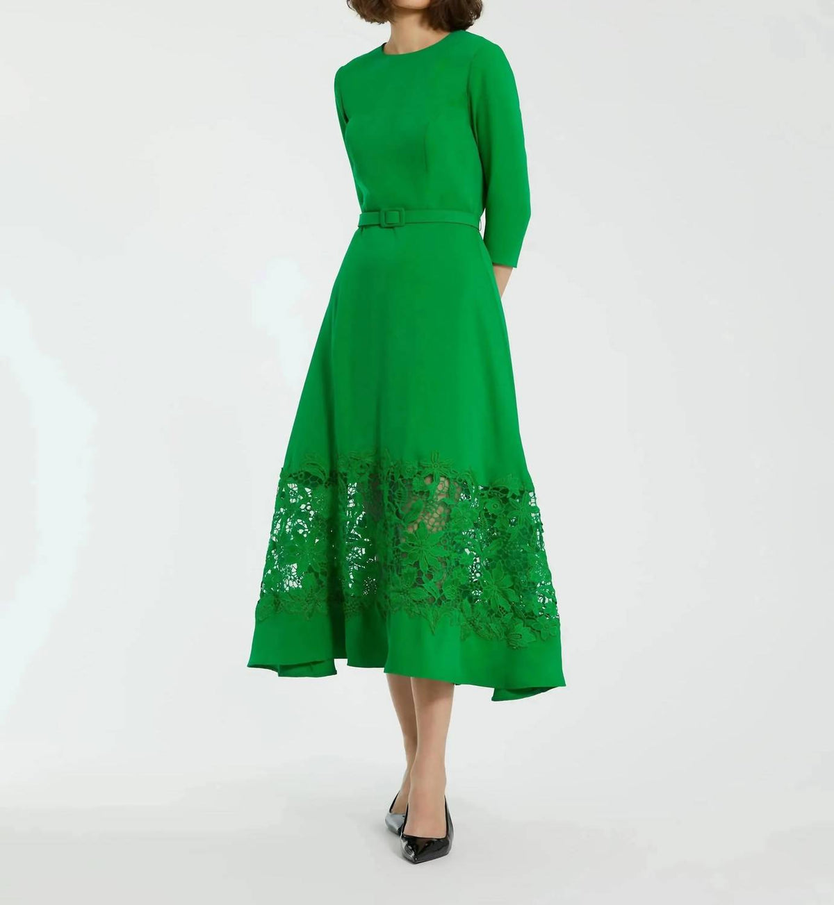 Mac Duggal - Illusion Skirt Quarter Sleeve Midi Dress