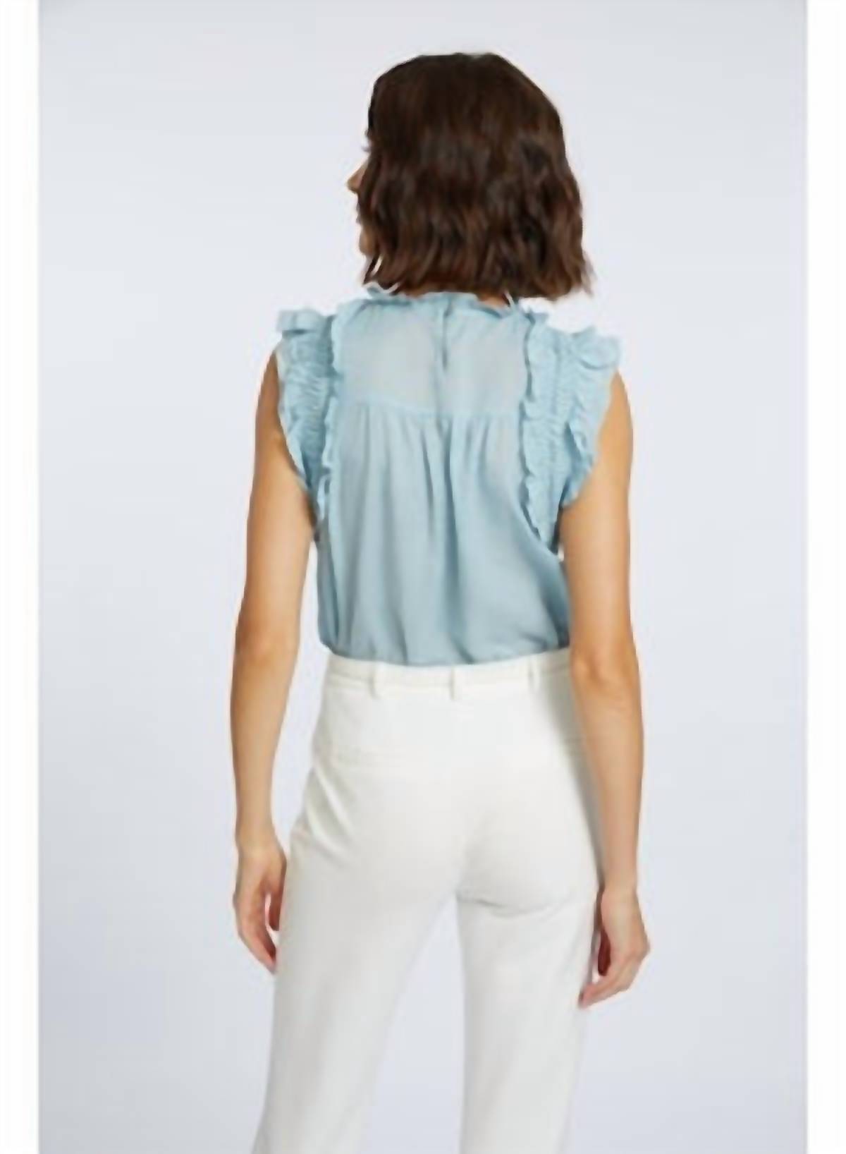 CABALLERO Micheline Solid-colored Top in sterling blu - women's blouse - detail view