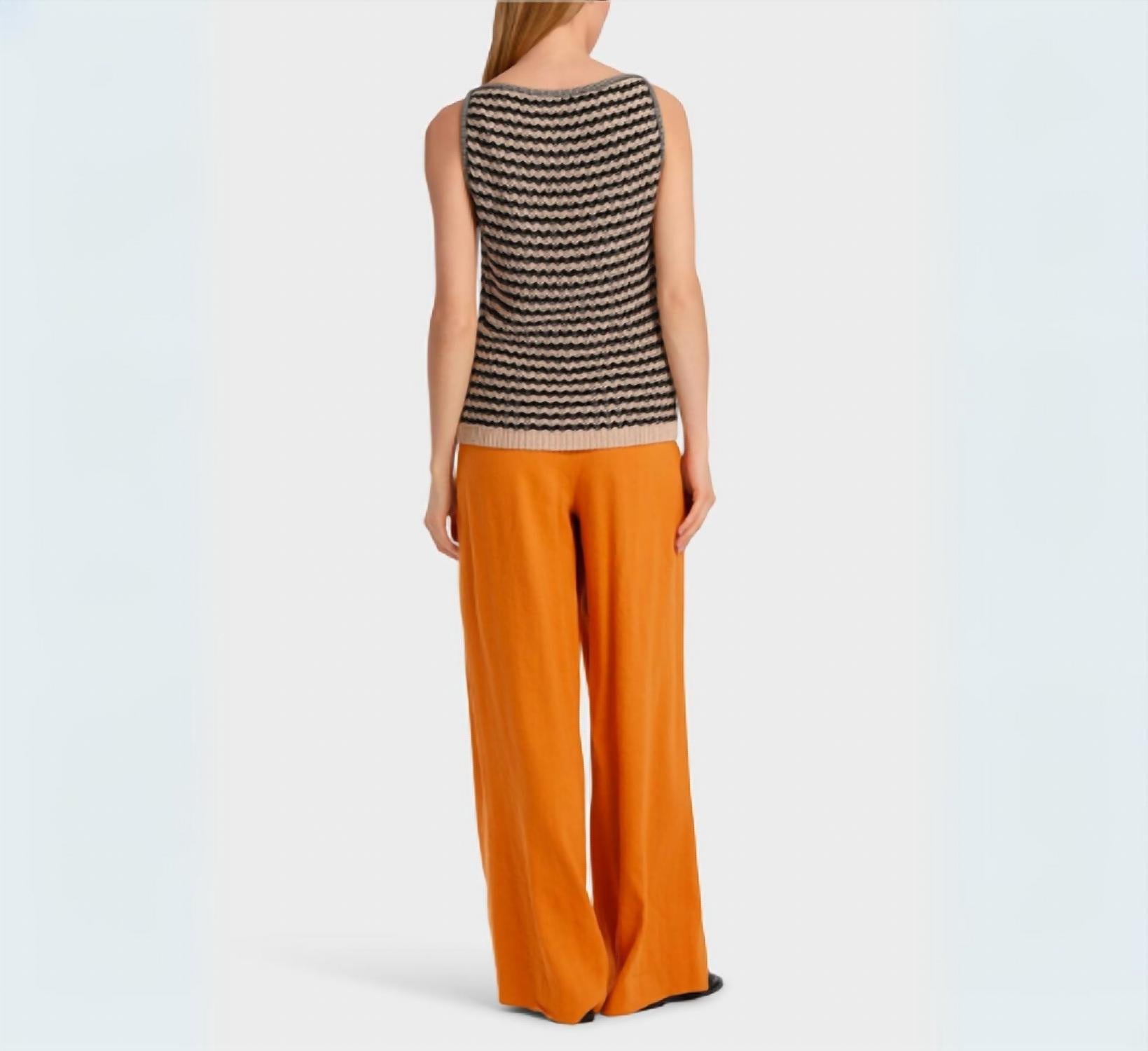 Marc Cain Rethink Together Sleeveless Knitted Top in black tan - women's sweater - detail view