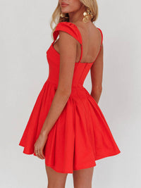 Saints + Secrets - Pleated Square Collar Button Front Mini Dress