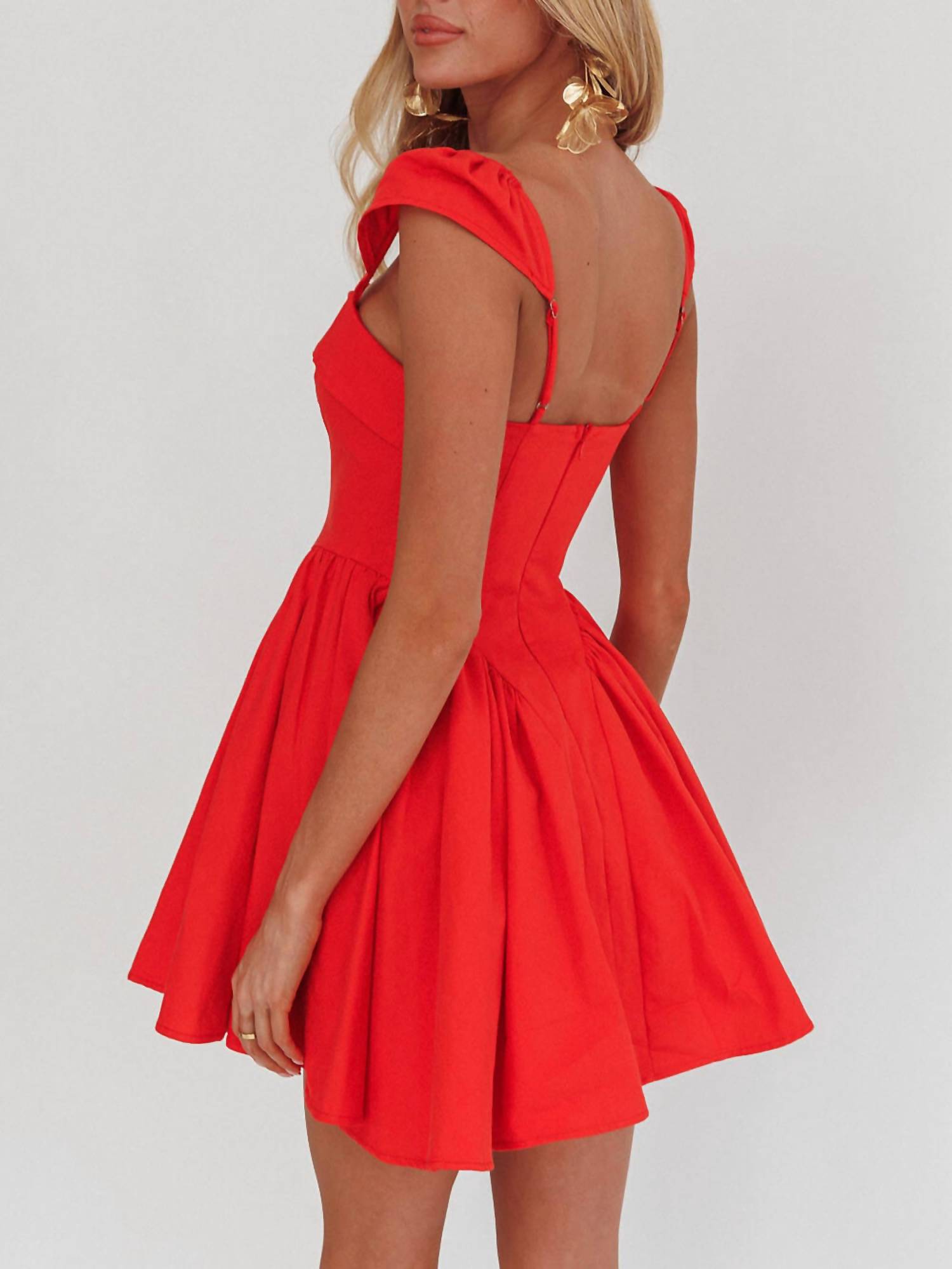 Saints + Secrets - Pleated Square Collar Button Front Mini Dress
