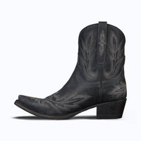Lane Boots Women's Lexington Western Bootie in distressed black - women's shoe - detail view