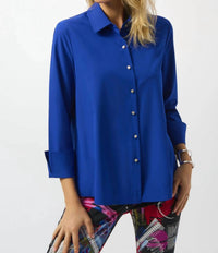 Joseph Ribkoff Stretch Poplin Button-front Boxy Blouse in royal sapphire - women's blouse