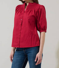 SUGARLIPS Narris Blossom Smocked Mock Neck Top in burgundy - women's blouse - alternate view