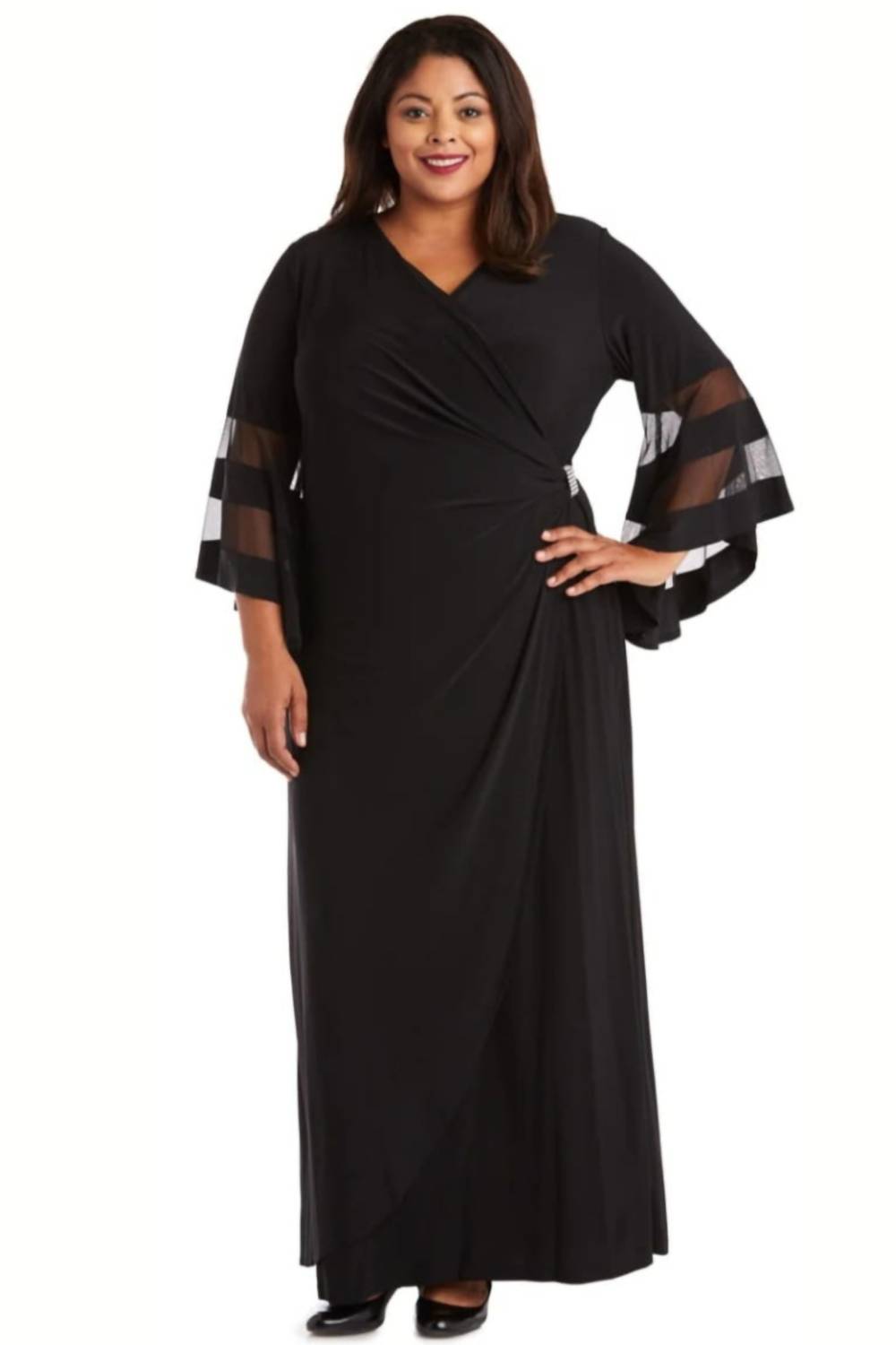R&M Richards - Sheer Trim Bell Sleeve Evening Dress