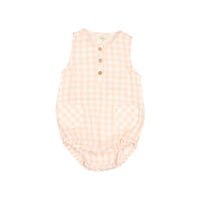 Búho Gingham Snap Romper in light pink - kids' item - detail view