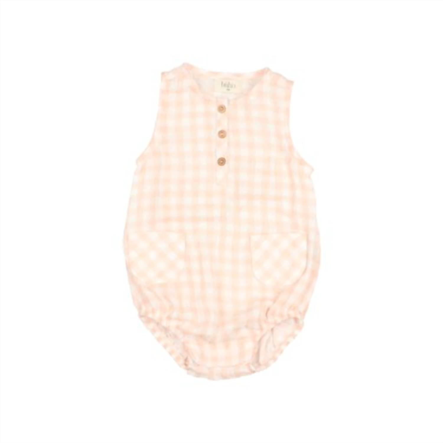 Búho Gingham Snap Romper in light pink - kids' item - detail view
