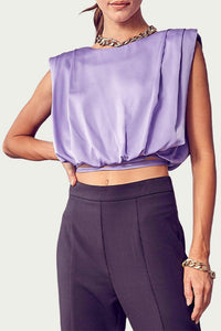 CROPPED STRETCH-SATIN WRAP TOP