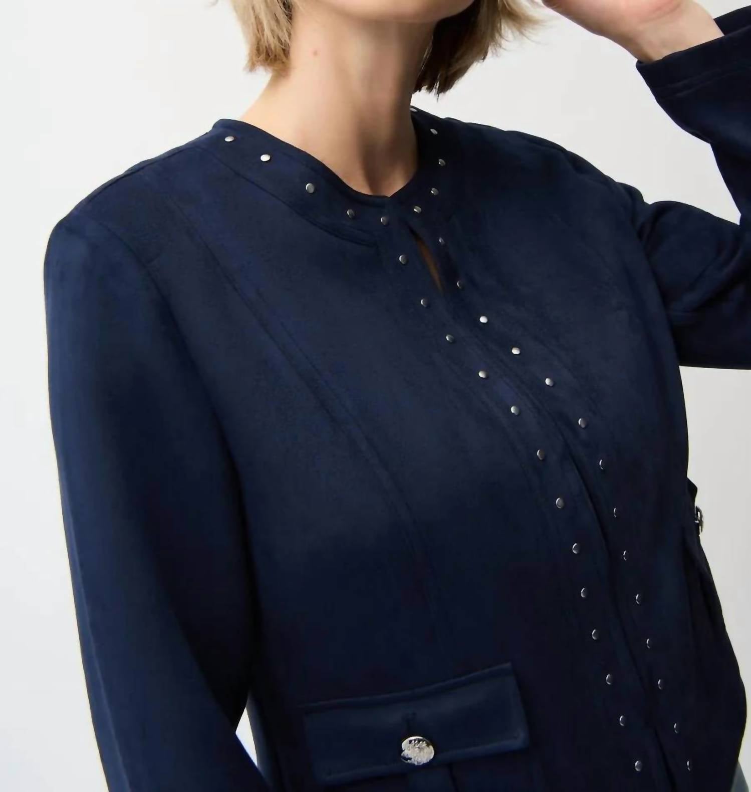 Joseph Ribkoff - Studded Faux Suede Long Sleeves Jacket
