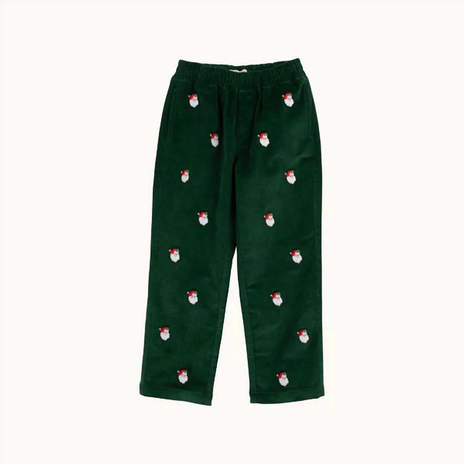 The Beaufort Bonnet Company Girl's Critter Sheffield Corduroy Pants With Santa Embroidery in grier green nantucket navy stork - kids' item