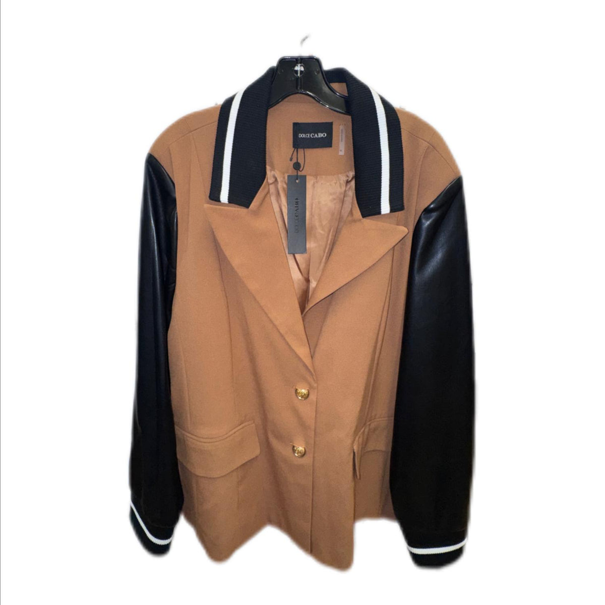 Dolce Cabo - Women's Racer Stripe Vegan Leather Sleeve Blazer