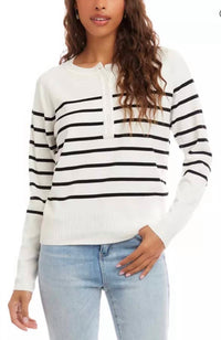 Karen Kane stripe henley sweater in off white and black - women's sweater - alternate view