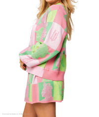 QUEEN OF SPARKLES Licensed Colorblock Glinda & Elphaba Profile Cardigan in pink green - women's cardigan - alternate view