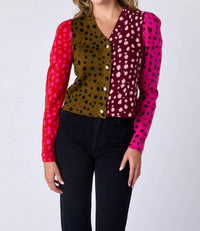 Crosby by Mollie Burch Jovie Cardigan in spotted colorblock - women's cardigan - detail view