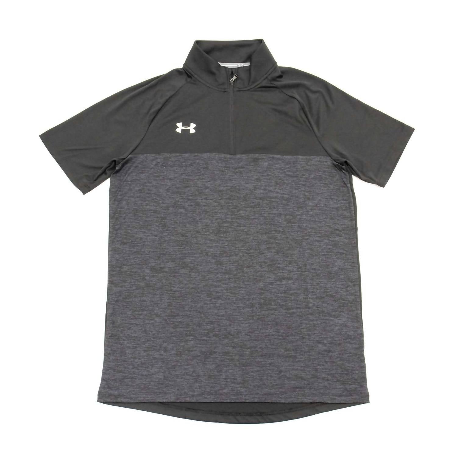 UNDER ARMOUR Men's Locker Jacquard Quarter Zip Shirt Top in black - men's long sleeve top
