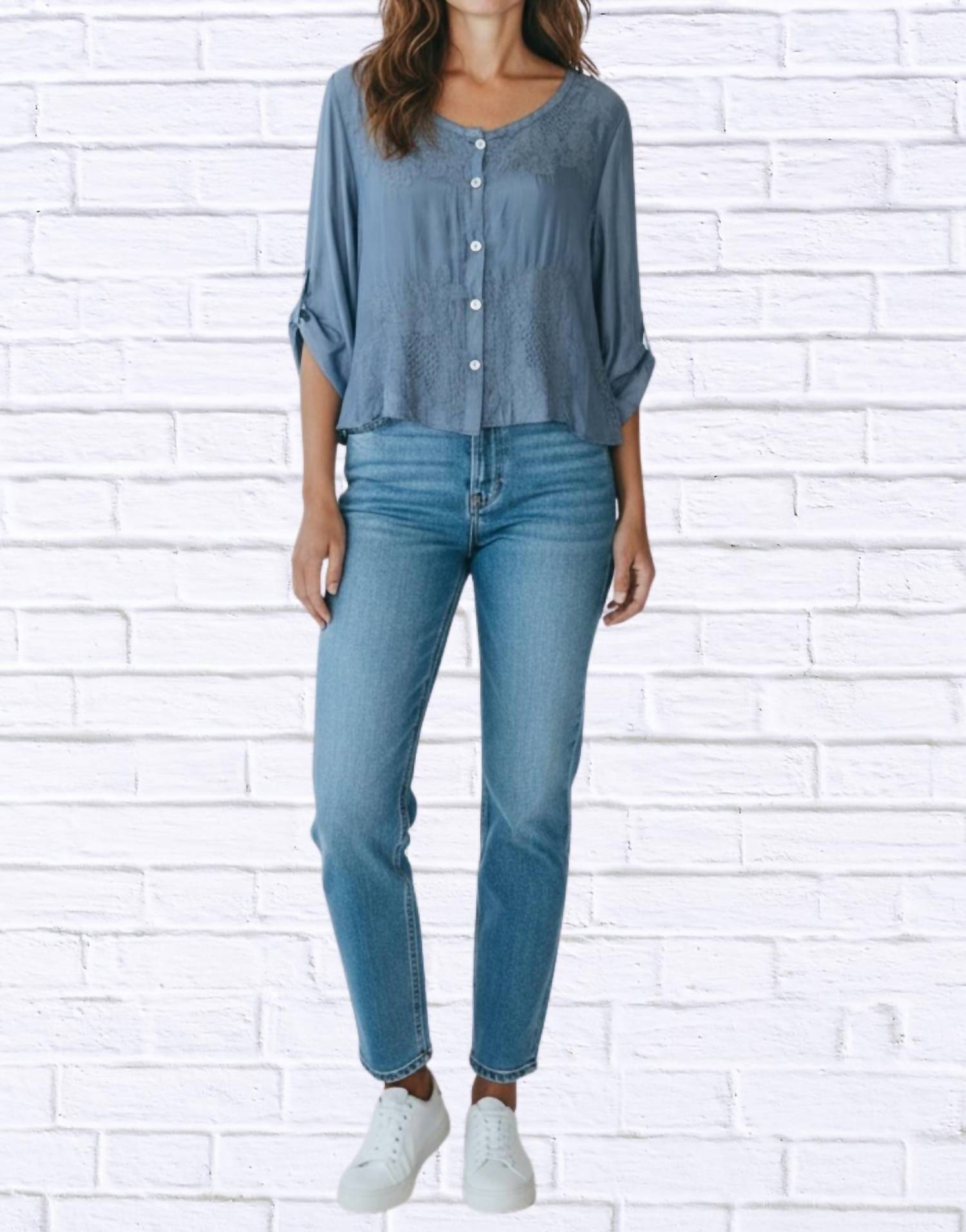 Tempo Paris - Silk-lined Embroidered Button-up Blouse