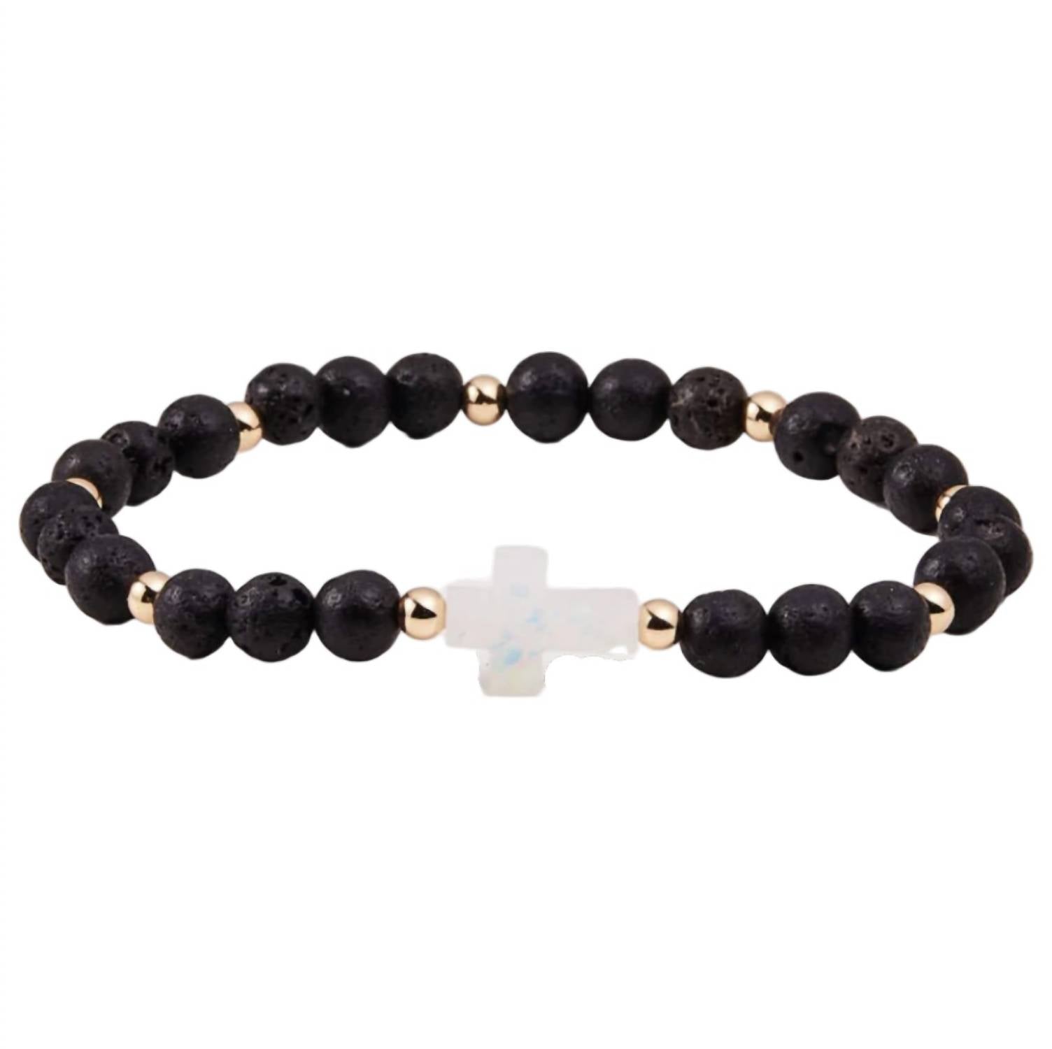 Holy Water Bracelet - Men's Lava Rock Cross Bracelet