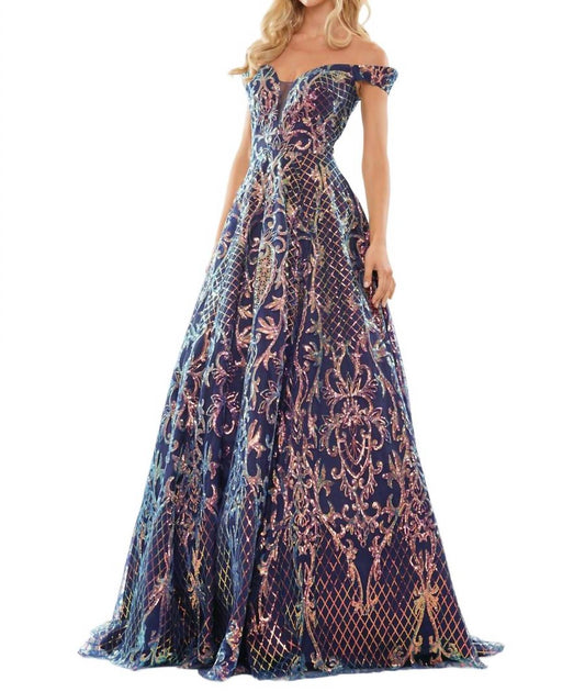 Colors Dress - Off Shoulder Sequin Lace Evening Gown