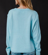 Panache Apparel Apres Ski Knit Sweater in light blue - women's sweater - detail view