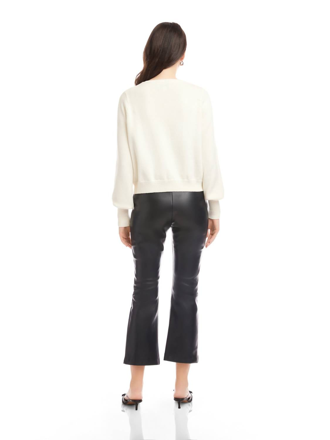 Fifteen Twenty Dena Ribbon Tie Sweater in black white - women's sweater - detail view
