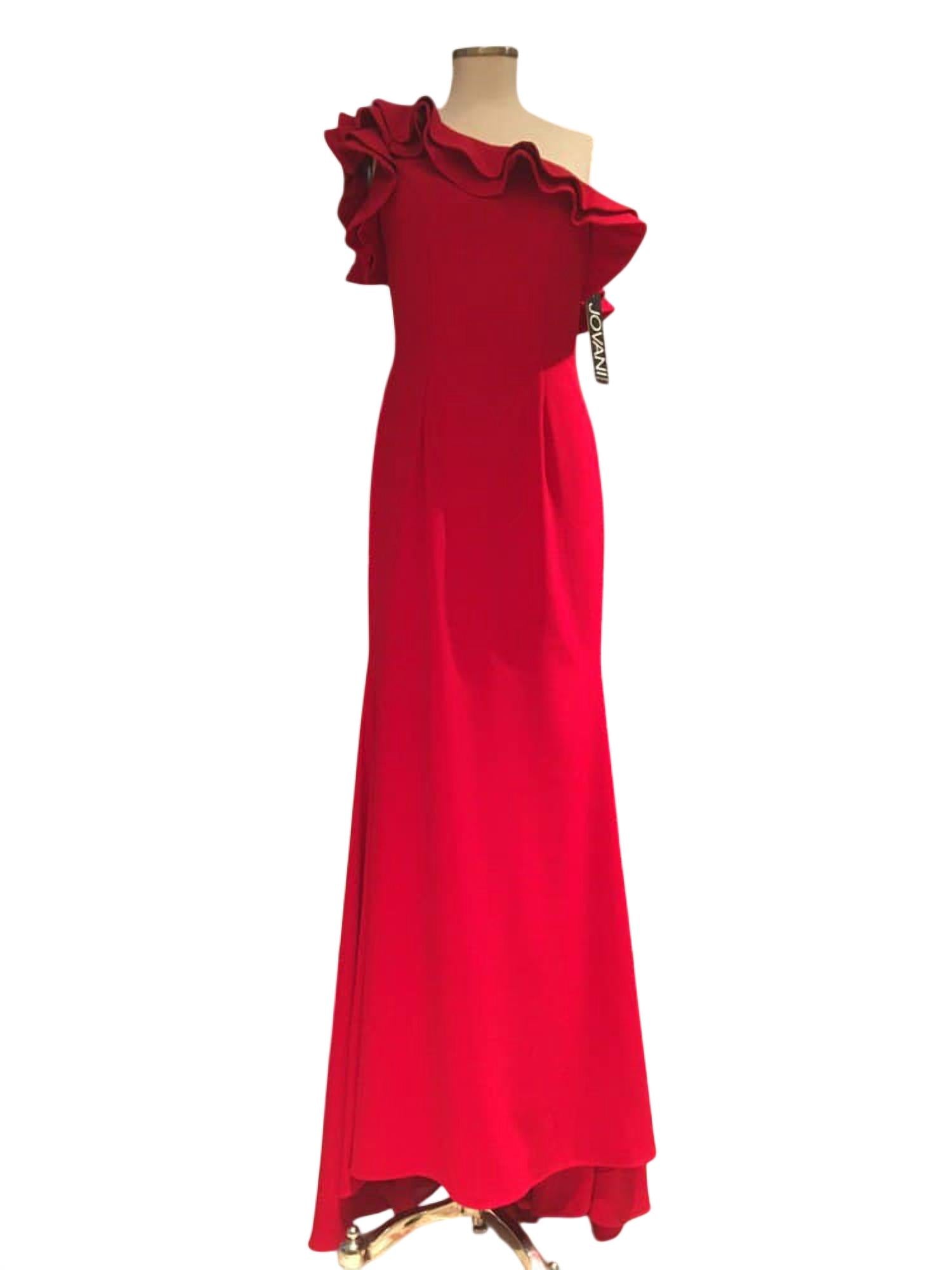 Jovani - Women's One Shoulder Ruffle Neckline Long Dress