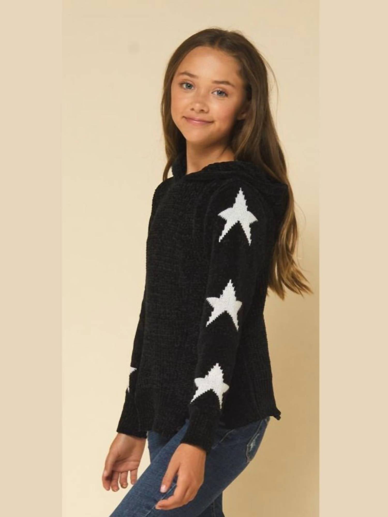 Vintage Havana - Girl's Chenille Hooded Star Sweater