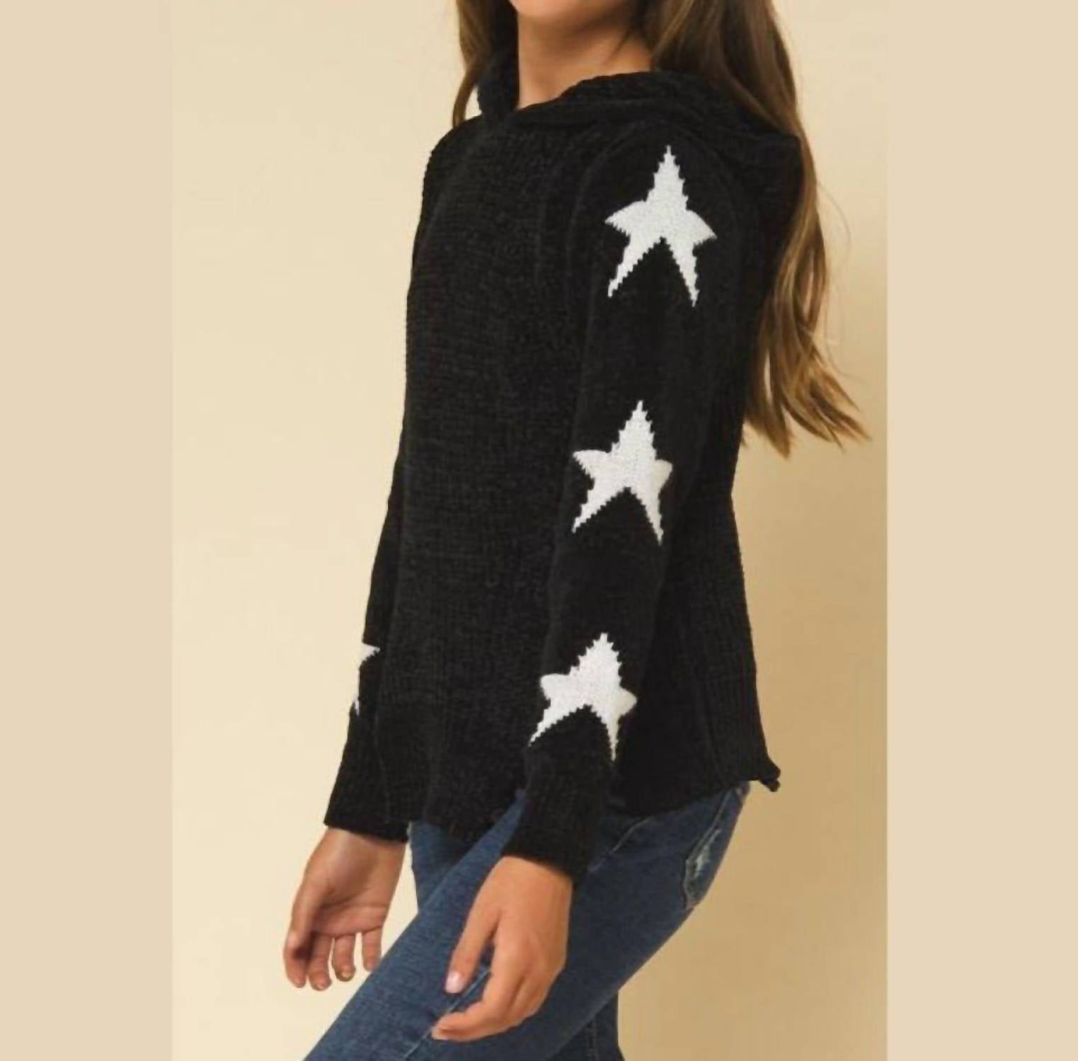 Vintage Havana - Girl's Chenille Hooded Star Sweater