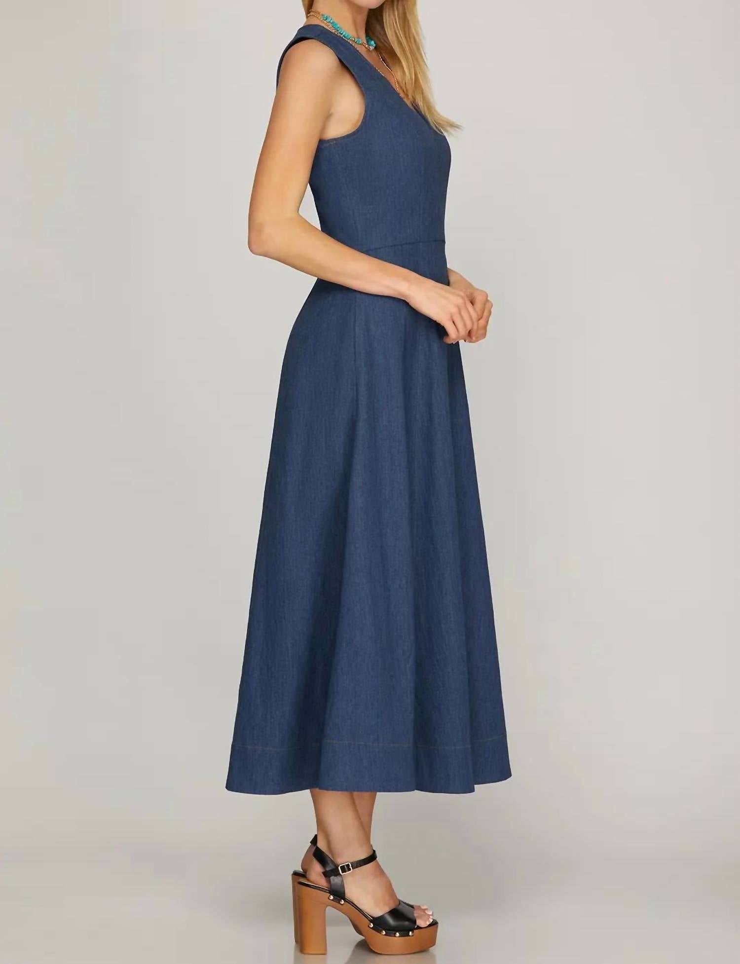 She + Sky - Sleeveless Stretch Denim Midi Dress