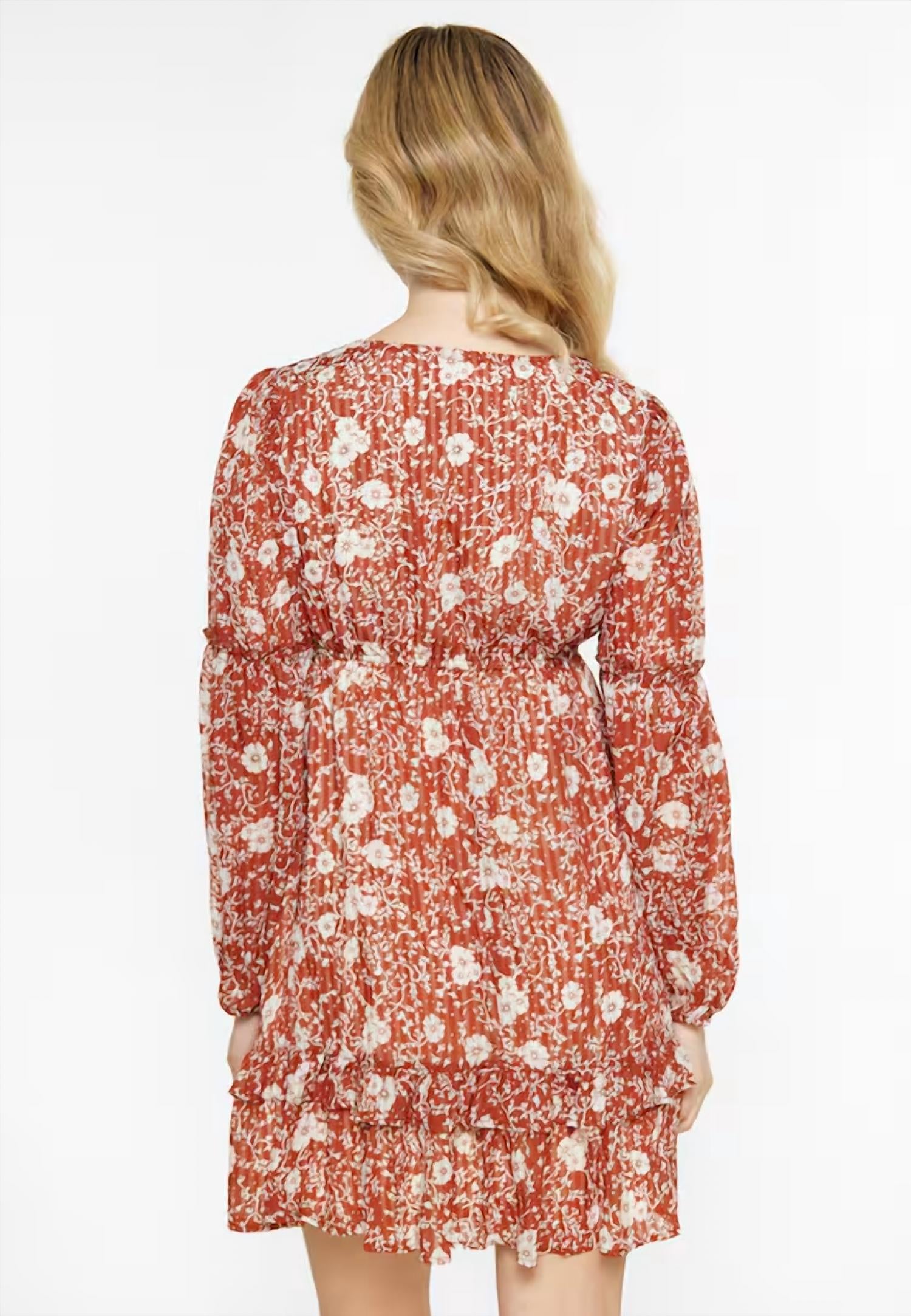 Little Daisy Closet - Floral Ruffled Puff Sleeve Dress