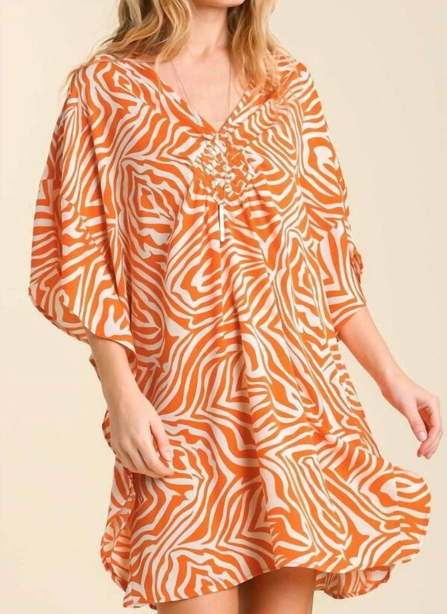 Umgee - V-neck Kaftan Dress