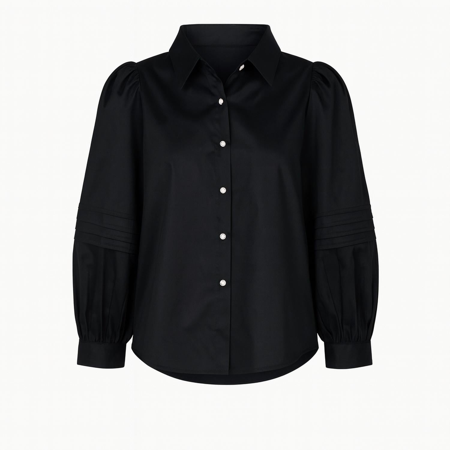 Emily McCarthy Long Sleeve Oxford Shirt in black - women's shirt - detail view