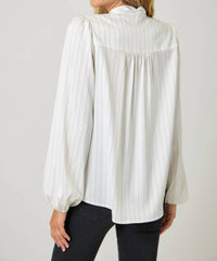 mystree Ribbon Tie Stripe Top in ivory - women's blouse - alternate view