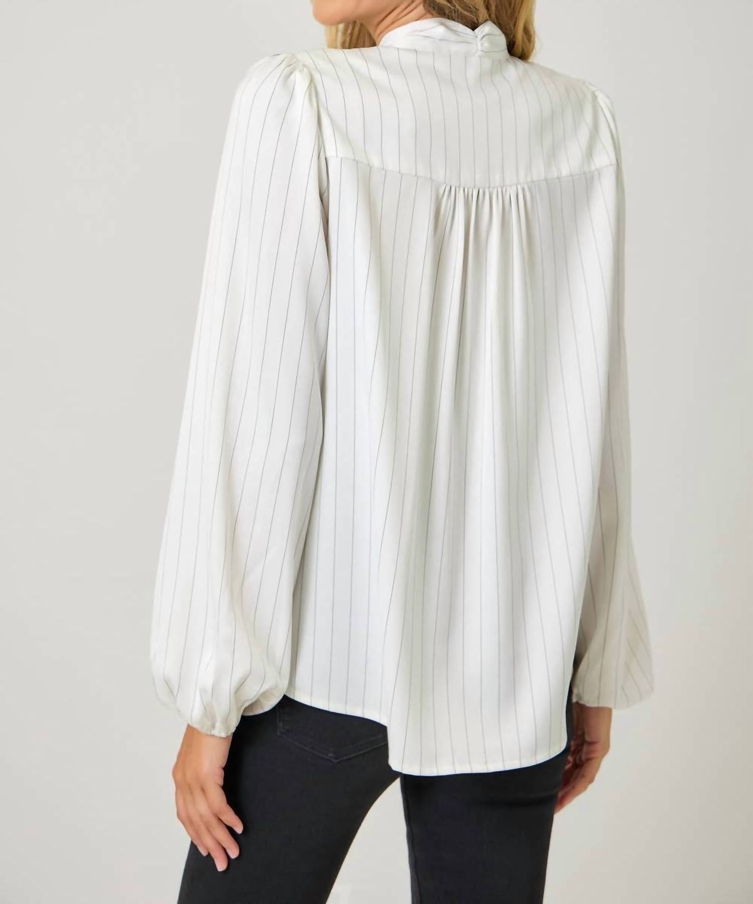 mystree Ribbon Tie Stripe Top in ivory - women's blouse - alternate view