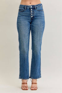 Judy Blue Reese Mid Rise Slim Straight Leg Jeans in blue - women's jeans