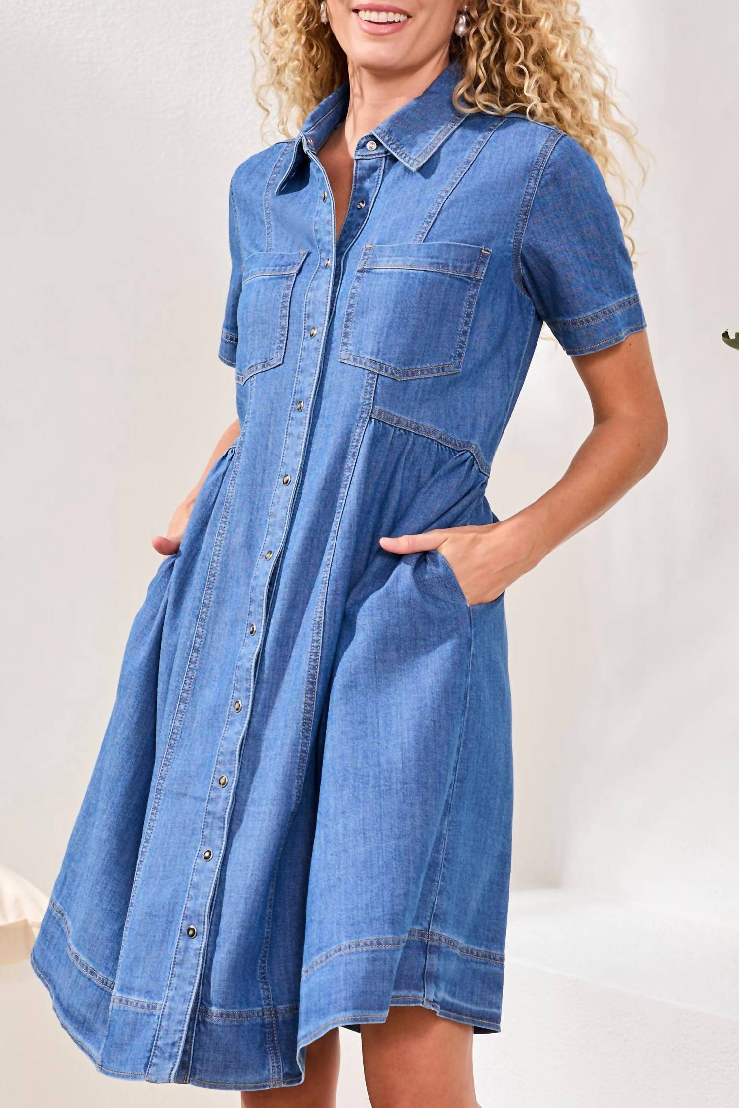 Tribal - BUTTON DOWN FLOWY DRESS WITH POCKETS