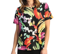 Jess & Jane Blossom Short Sleeve Top in black mix - women's t-shirt - detail view